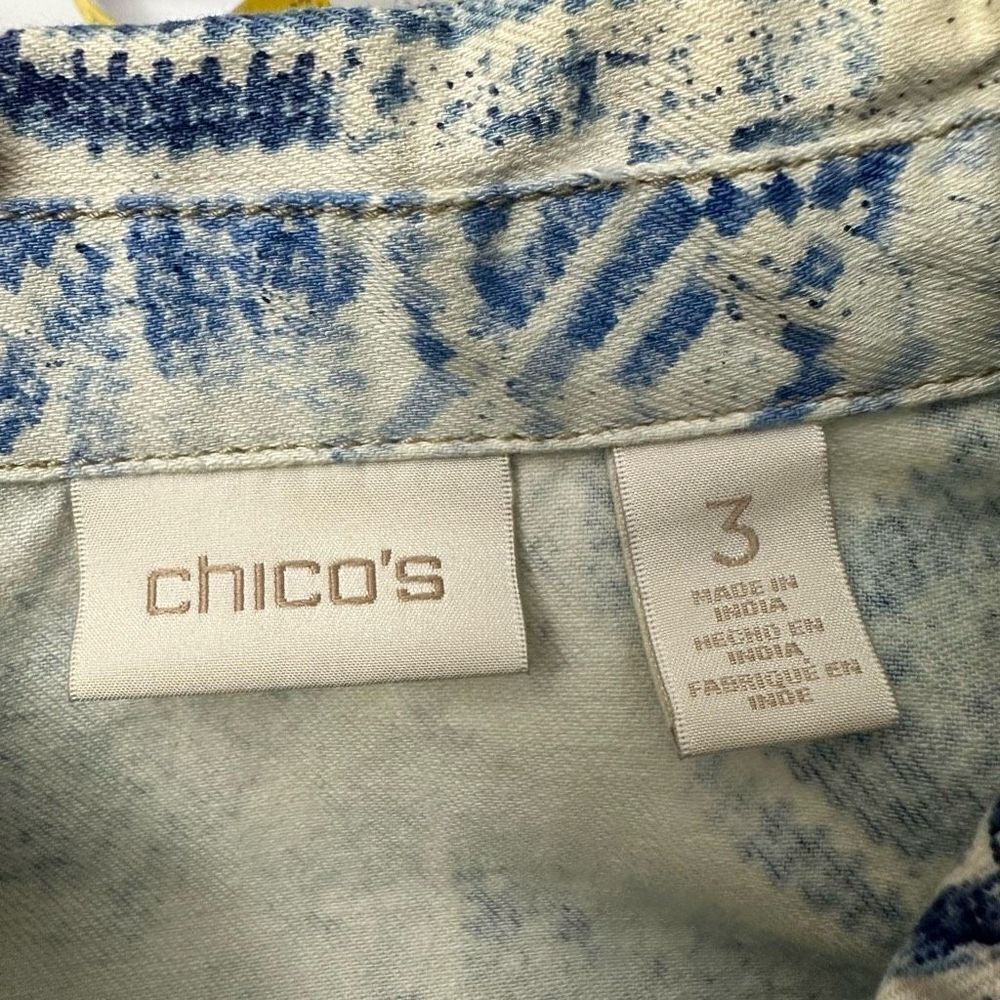 Chico’s‎ Mixed Artisan Pattern Beaded Cropped Jean Jacket in Mysterious Blue XL - Picture 7 of 12
